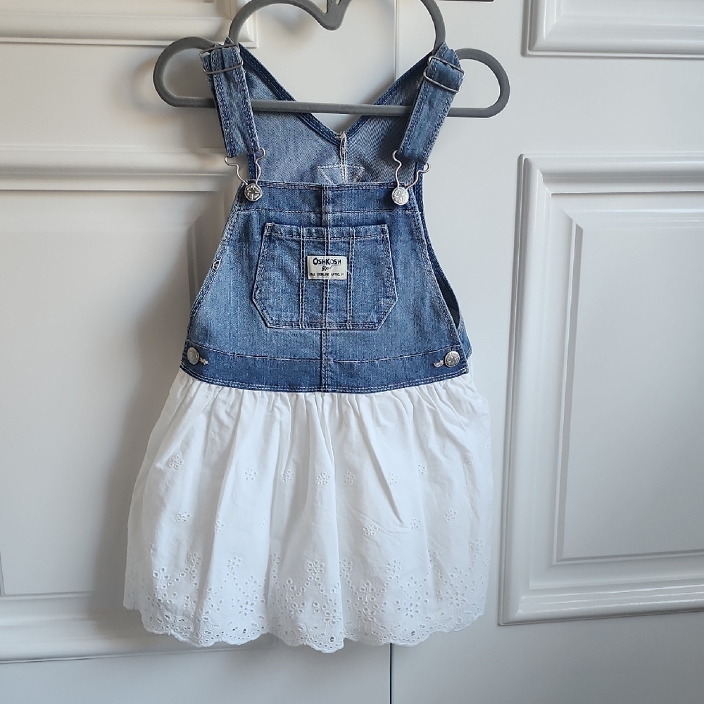 OshKosh B'gosh Blue Denim and White Skirt Overalls